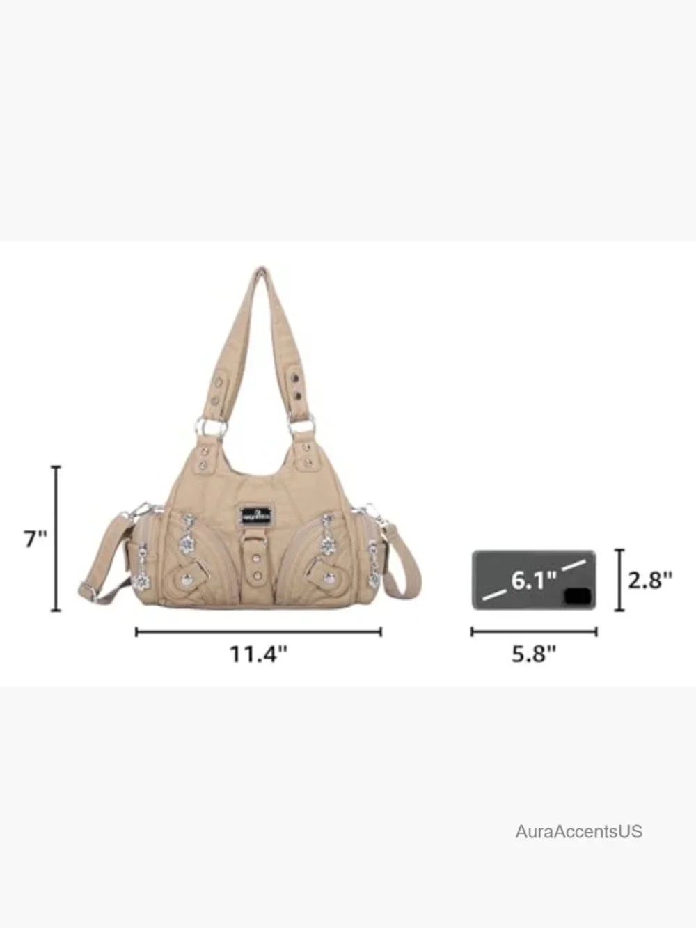 Small Hobo Shoulder Bag Vegan Leather Multi-Pocket Tote with Zipper